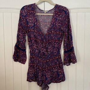 American Eagle Outfitters Navy and Pink Floral Short Romper